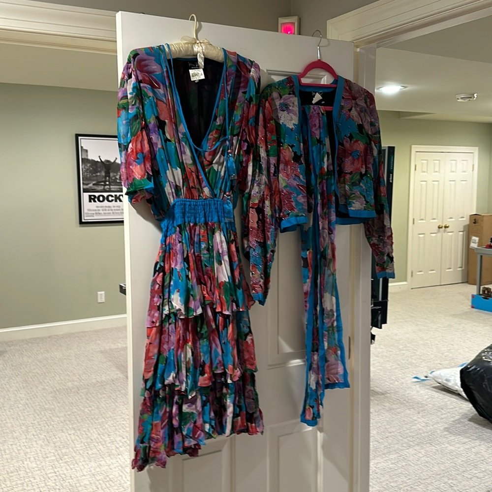 Diane Freis silk dress with matching jacket and scarf